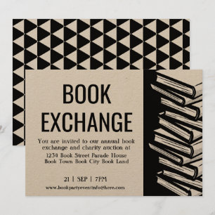 Book Exchange Black White Kraft Invitation