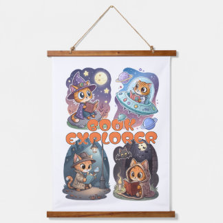Book Explorer – Cute Cat Reading Adventure Hanging Tapestry