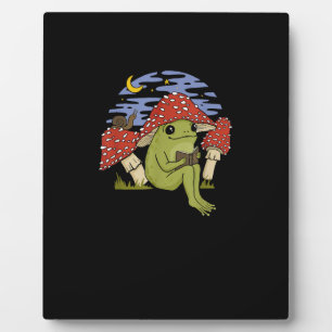 Book Fan Frog With Mushroom Hat Cottagecore Goblin Plaque