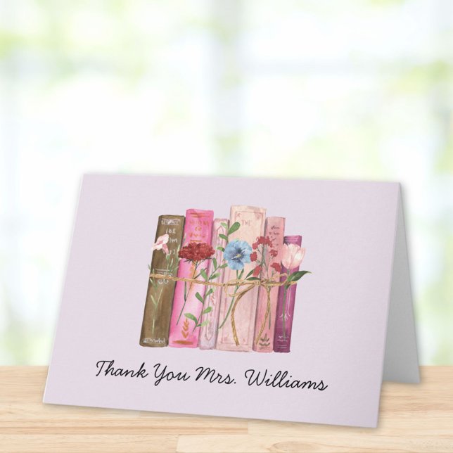 Book Flower Pink Purple Teacher Appreciation Day Card (Close up)