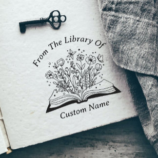 Book & Flowers from the library of book your name Self-inking Stamp