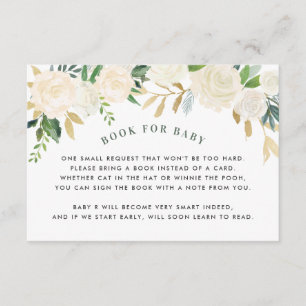 Book For Baby Green Floral Shower Request Card