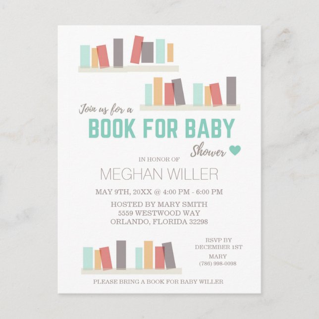 Book For Baby Shower Invitation Postcard (Front)