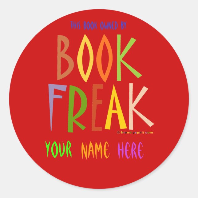 Book Freak Bookplate - Red Background Classic Round Sticker (Front)
