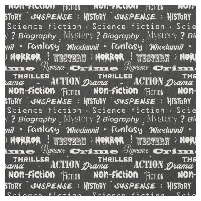 Book Genres Black and White Fabric (Swatch)