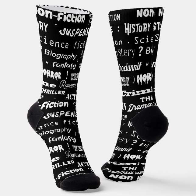 Book Genres Typographic Bookworm Socks (Angled)