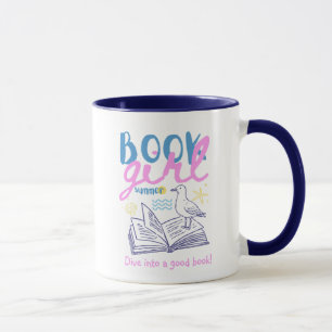 Book Girl Summer Beach Seagull Custom Mug