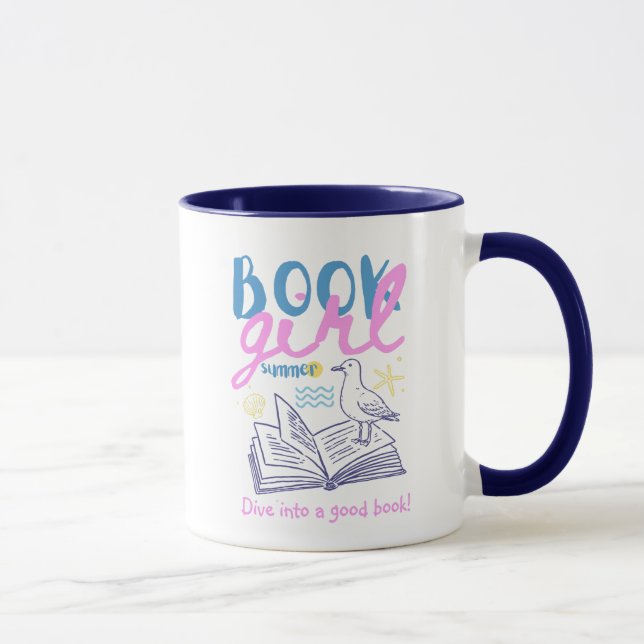 Book Girl Summer Beach Seagull Custom  Mug (Right)