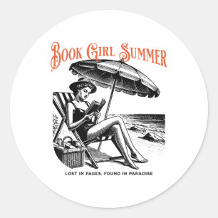 Book Girl Summer Beach Vacation Reading Bookish _1 Classic Round Sticker