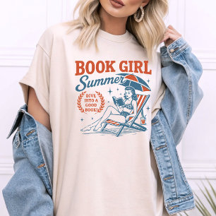 Book Girl Summer Blue Orange Vintage T-Shirt
