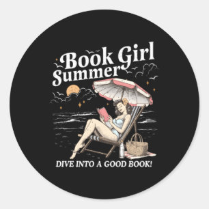 Book Girl Summer Classic Round Sticker