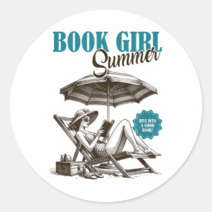 Book Girl Summer Dive Into A Good Book Beach Vacat Classic Round Sticker
