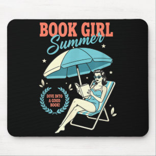 Book girl summer reading retro beach vintage mouse pad