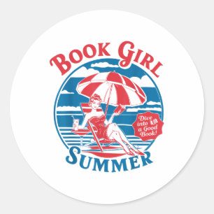Book Girl Summer Women Retro Bookish Vacation Funn Classic Round Sticker