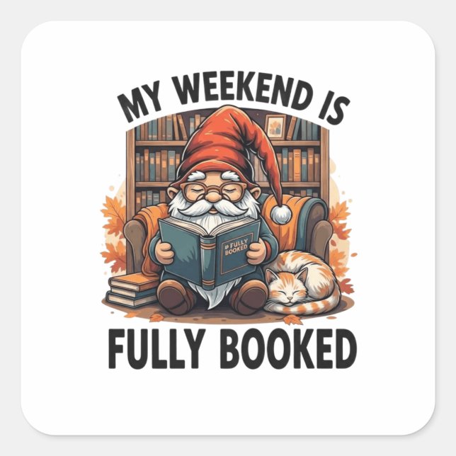Book gnome design square sticker (Front)