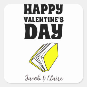 book, Happy valentines day personalise name Square Sticker