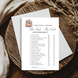 Book   He said she said Bridal shower game card