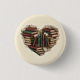 Book Heart Button   Vintage Aesthetic Reader Pin