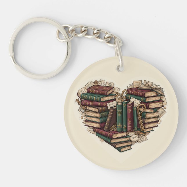 Book Heart Keychain | Vintage Bibliophile Gift (Front)