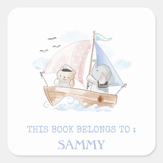 BOOK LABEL : BOAT WITH BEAR & ELEPHANT (Front)