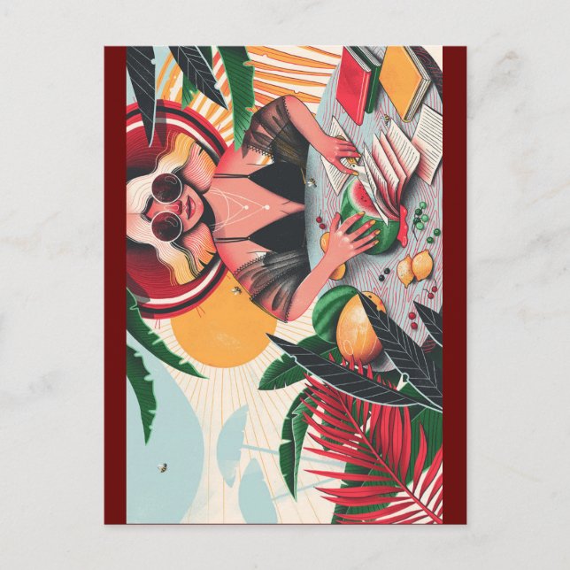 book lady whimsical Postcard (Front)