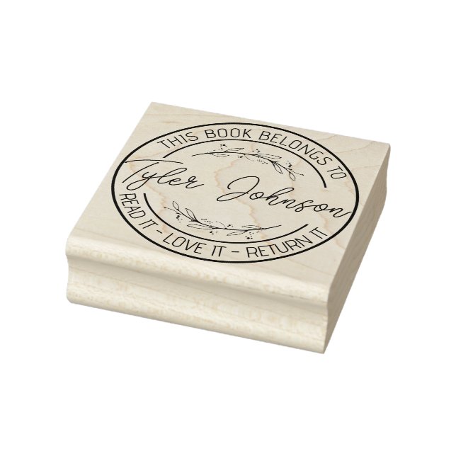 Book library bookplate book stamp Custom floral (Stamp)