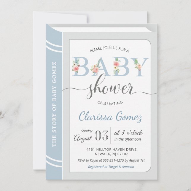 Book Library Building Baby Boy Shower Light Blue Invitation (Front)
