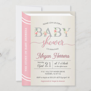Book Library Storybook Girl Baby Shower Chic Pink Invitation