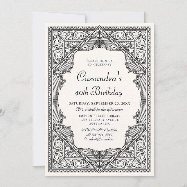 Book Library Vintage Birthday Invitation (Front)