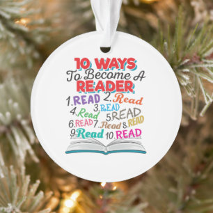 Book Lover 10 Ways to Become a Reader Ornament