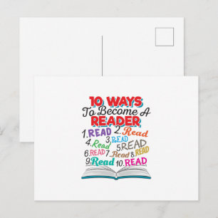 Book Lover 10 Ways to Become a Reader Postcard