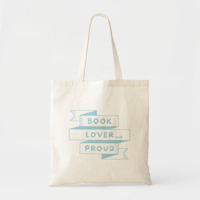 Book Lover and Proud Pastel Blue Retro Tote Bag (Front)