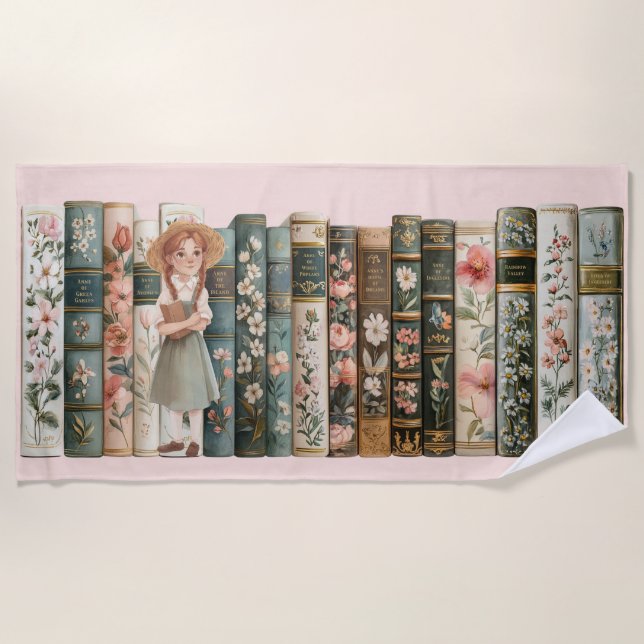 Book Lover | Anne of Green Gables | Floral Books Beach Towel (Front)