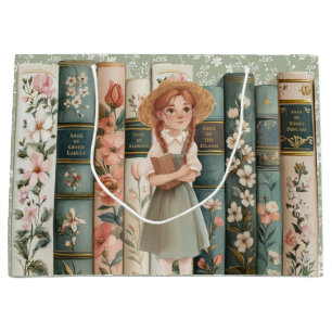 Book Lover Anne of Green Gables Floral Books Large Gift Bag