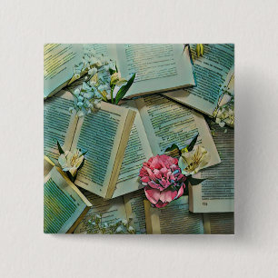Book lover artwork 15 cm square badge