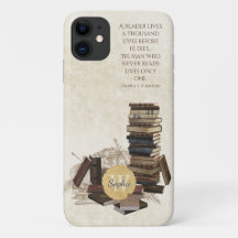 Book Lover Bibliophile Reading Quote Monogram Name