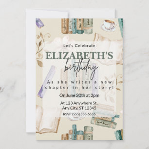 Book Lover Birthday Party Invitation in Cream