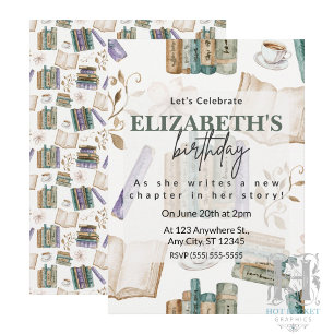 Book Lover Birthday Party Invitation in White