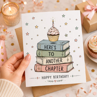 Book Lover Birthday Reading Quote Watercolor Holiday Card
