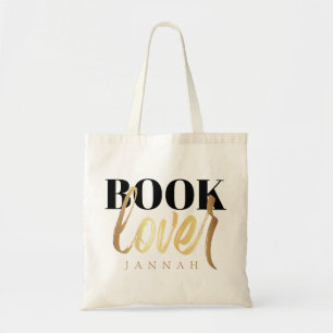 Book Lover Black Gold Script Book Nerd Name Tote Bag