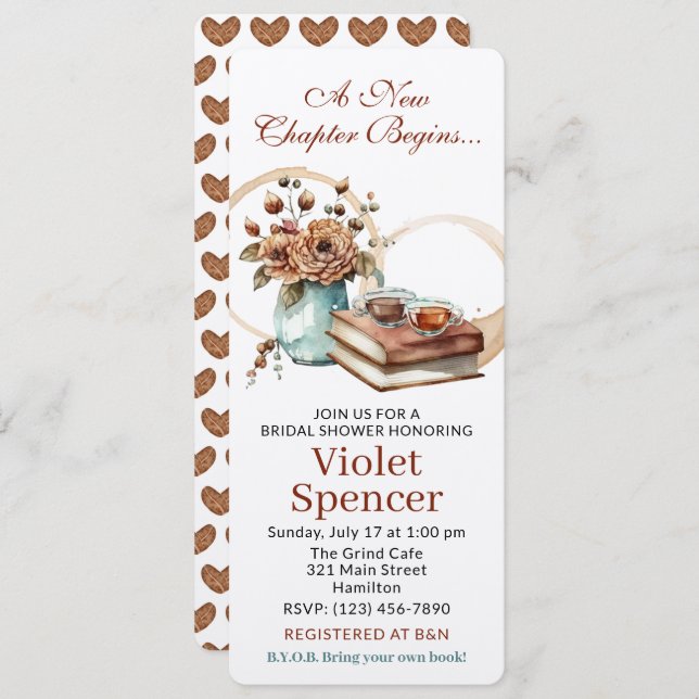 Book Lover Bridal Shower Invitation Bookmark Style (Front/Back)