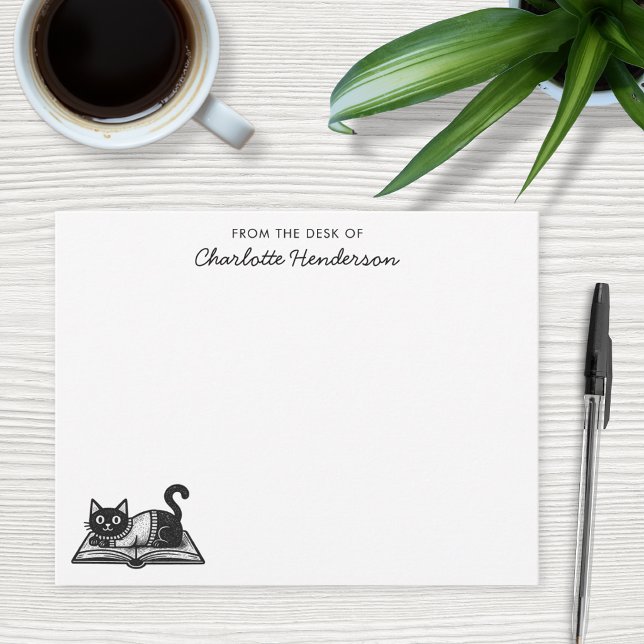 Book Lover Cat Black and White Custom Card (Creator Uploaded)
