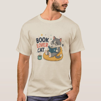 Book Lover Cat Cute Reading Cat Bookworm Illustrat T-Shirt