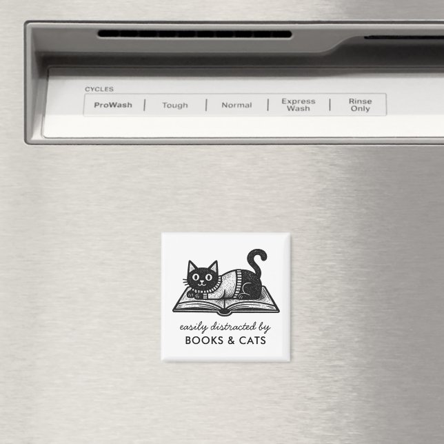 Book Lover Cat Funny Saying Black and White Magnet (In Situ (Dishwasher))