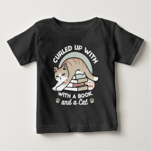 Book Lover Cat Illustration - Curled Up & Cosy Baby T-Shirt