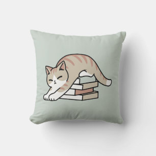 Book Lover Cat Illustration - Curled Up & Cosy Cushion