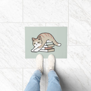 Book Lover Cat Illustration - Curled Up & Cosy Doormat