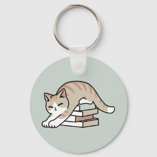 Book Lover Cat Illustration - Curled Up & Cosy Key Ring