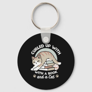 Book Lover Cat Illustration - Curled Up & Cosy Key Ring