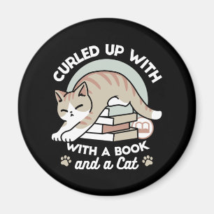 Book Lover Cat Illustration - Curled Up & Cosy Magnet